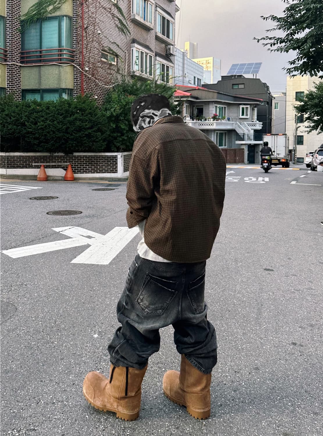 논노드 크롭 플렉시블 체크 셔츠 브라운 상품이미지4