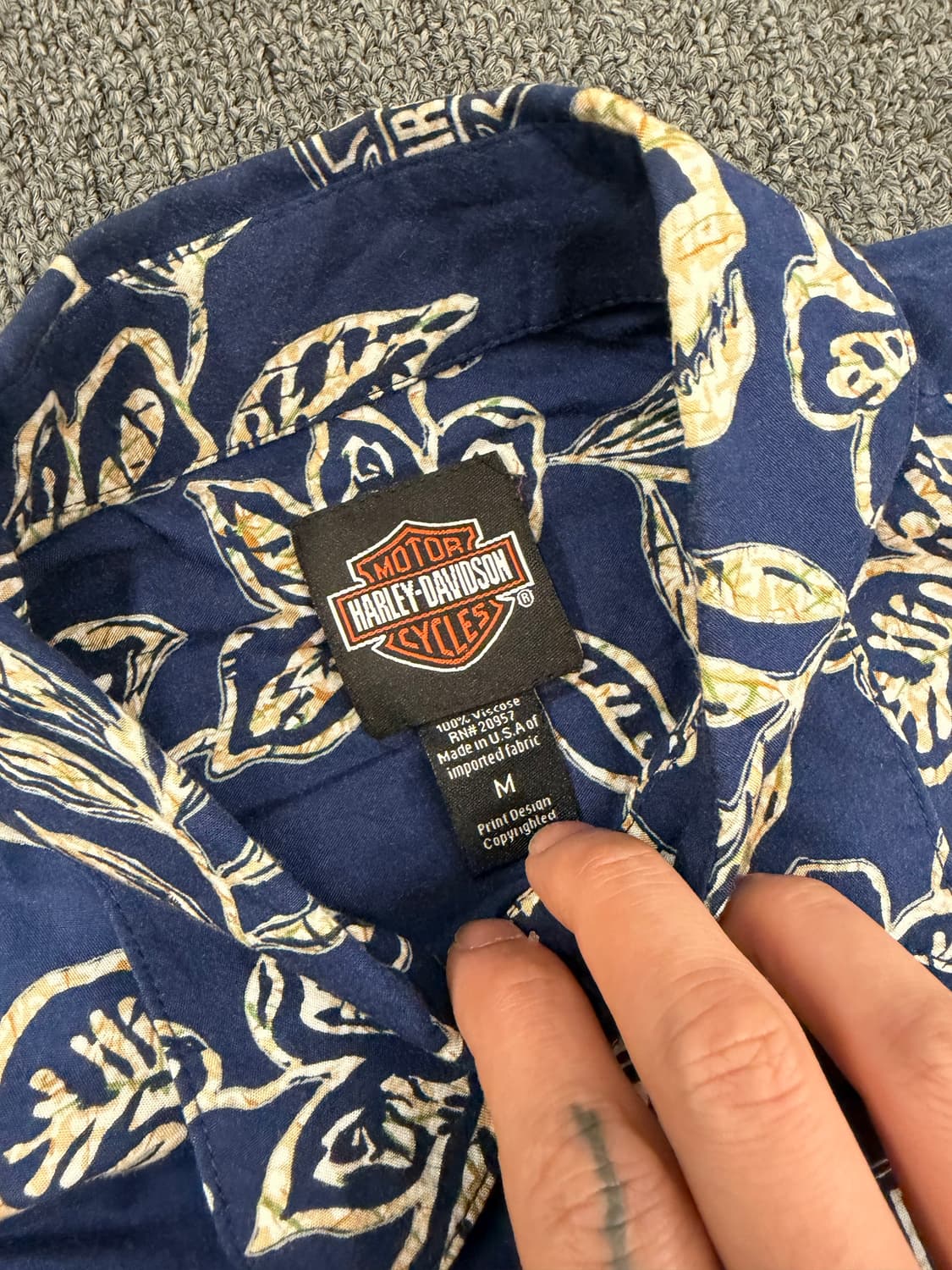M)할리데이비슨 빈티지 스컬 프린팅 하와이안 반팔 셔츠 상품이미지2