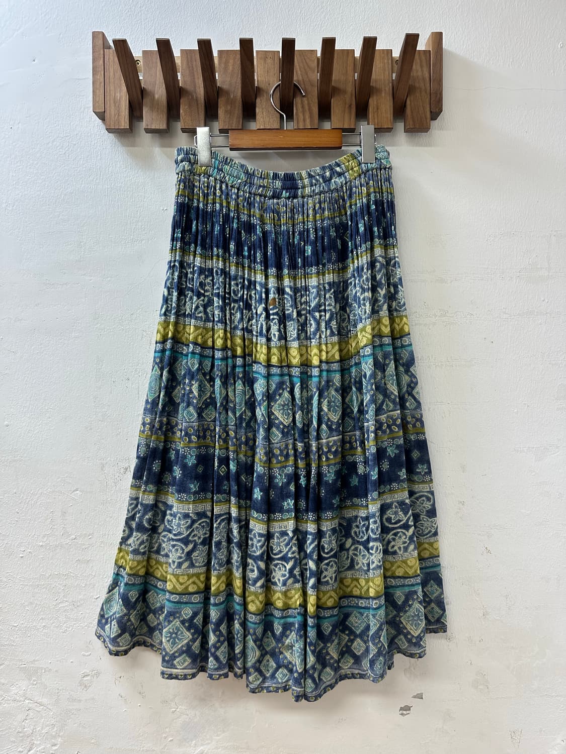 일본빈티지 블루 멀티 패턴 에스닉 히피 스트라이프 밴딩 스커트 상품이미지5
