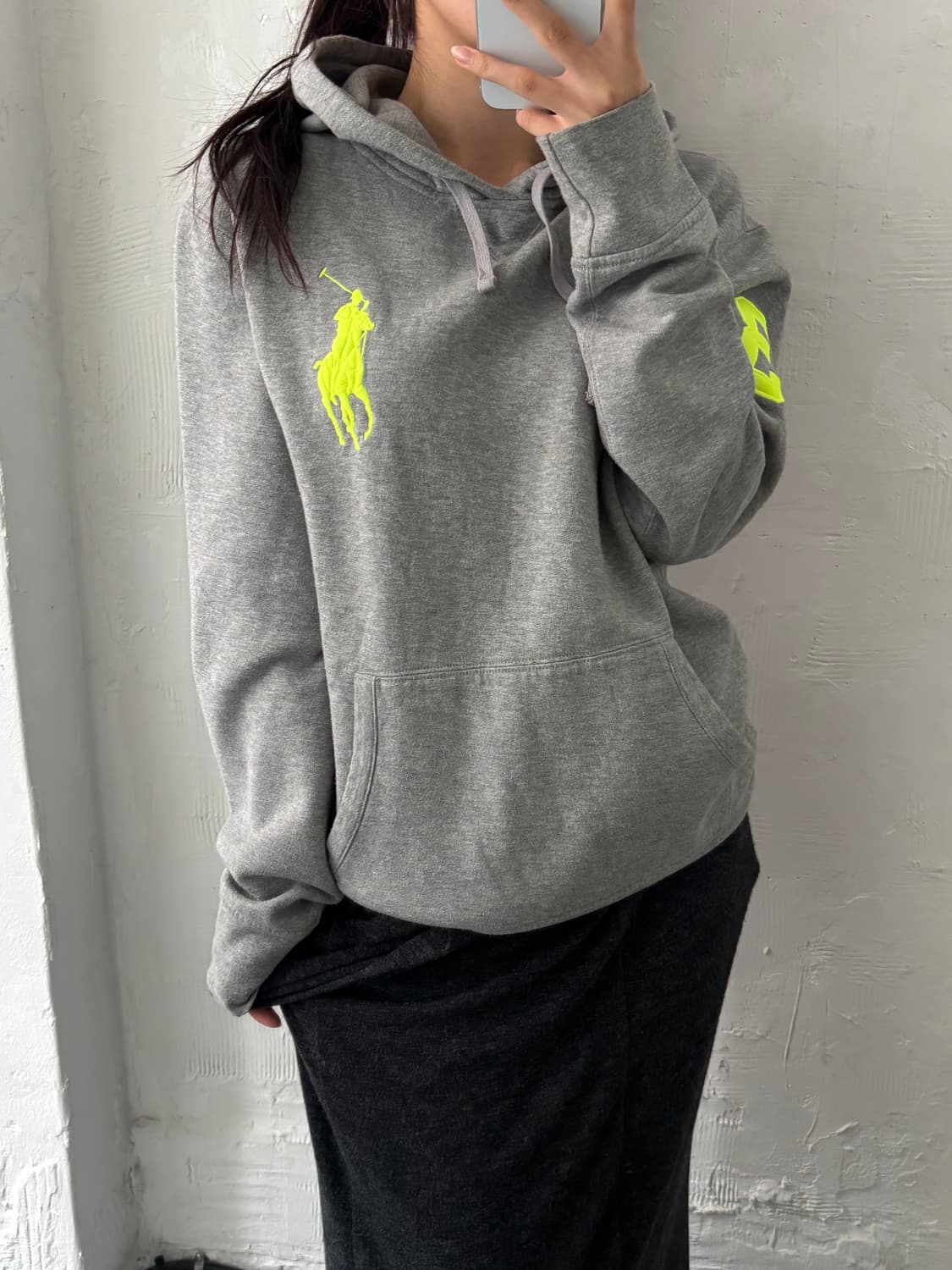 Polo 폴로 랄프로렌 네온 빅포니 그레이 컬러 후드집업 상품이미지2