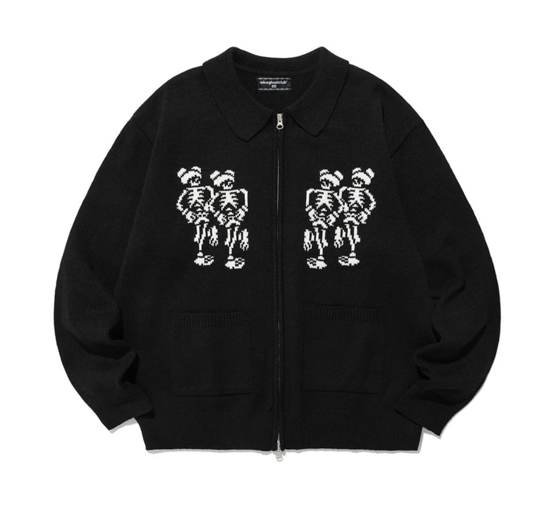 DANCING SKELETONS ZIP POLO KNIT_BLACK 상품이미지1