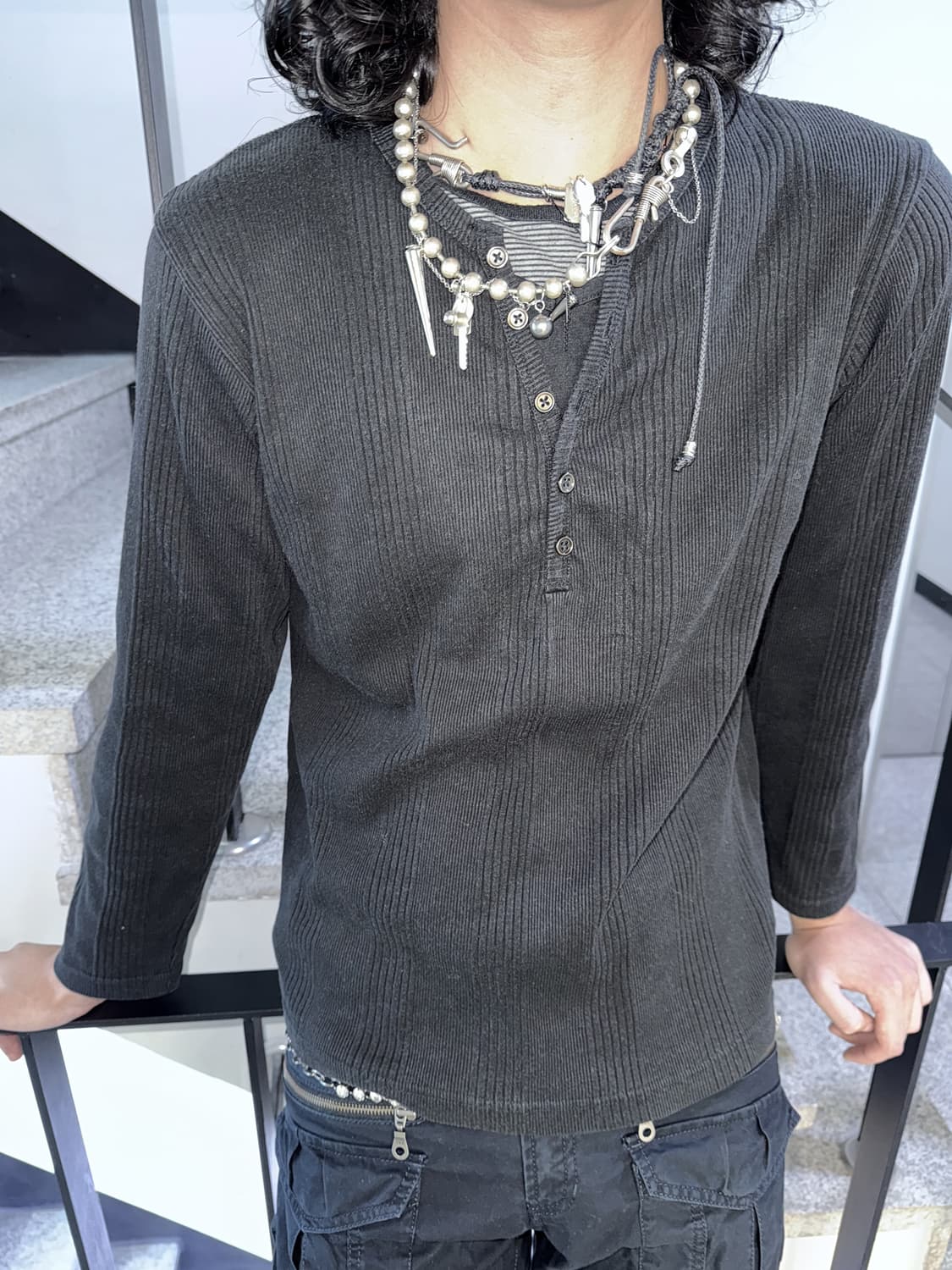 layered henley neck rib knit 상품이미지2