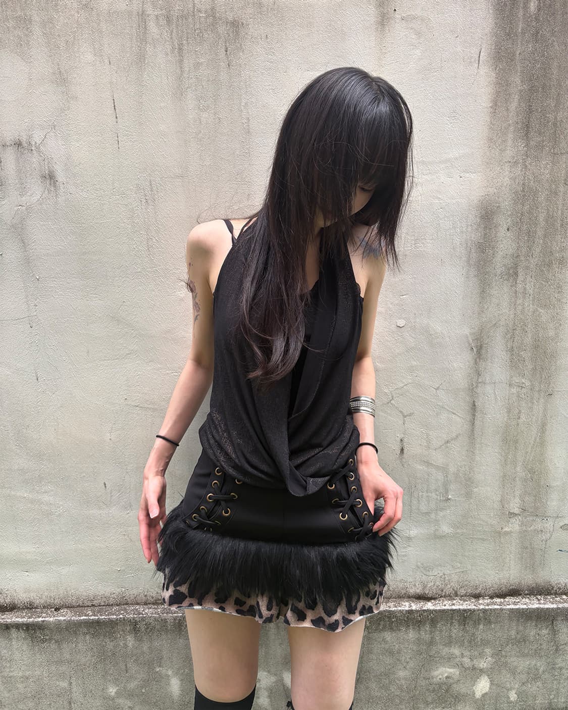 Gal Leopard Lace-Up Fur-Trimmed Skirt 상품이미지3