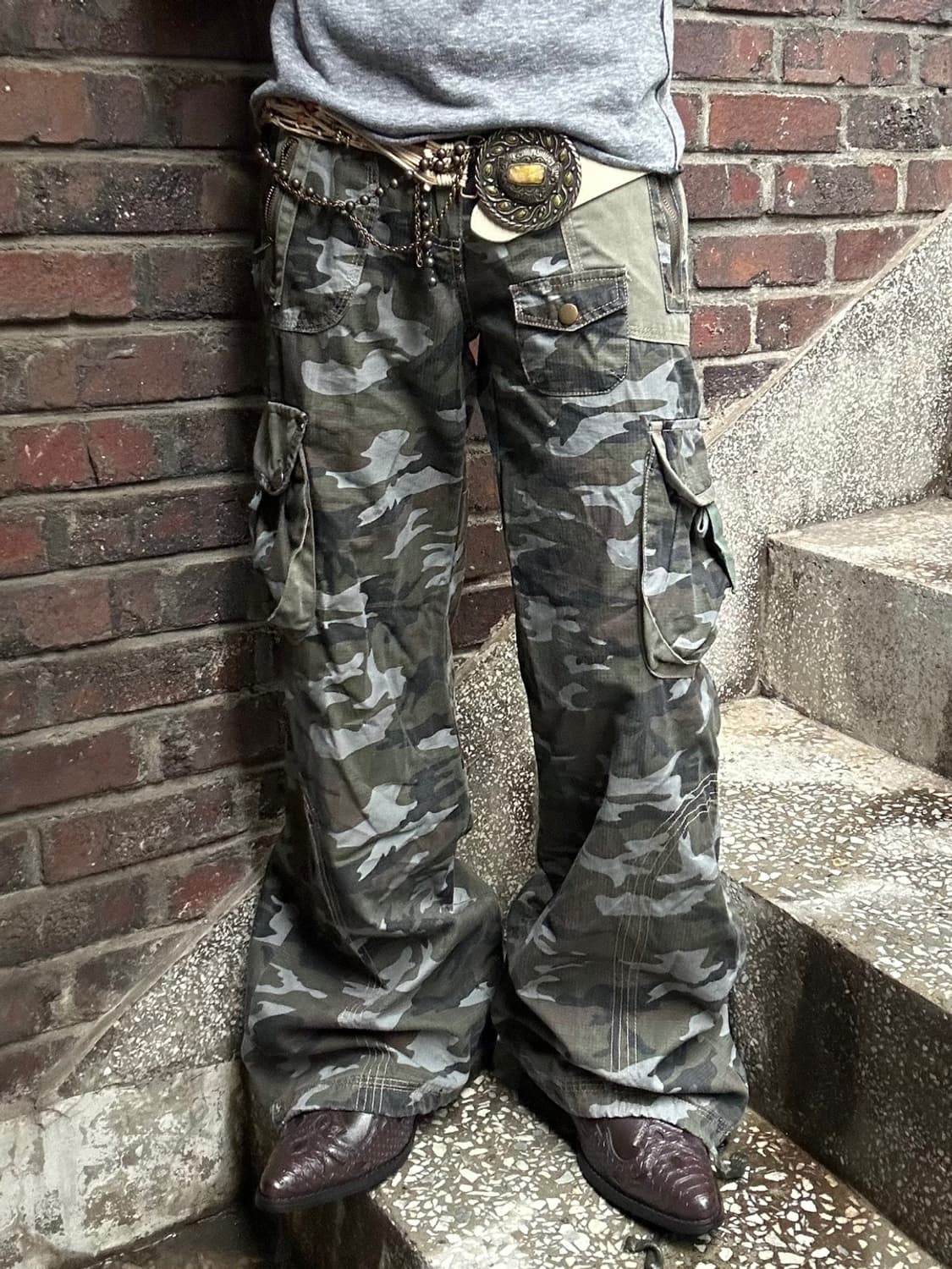 *rare* 빈티지 00s 밀리터리 포켓 플레어 부츠컷 카고팬츠 상품이미지1