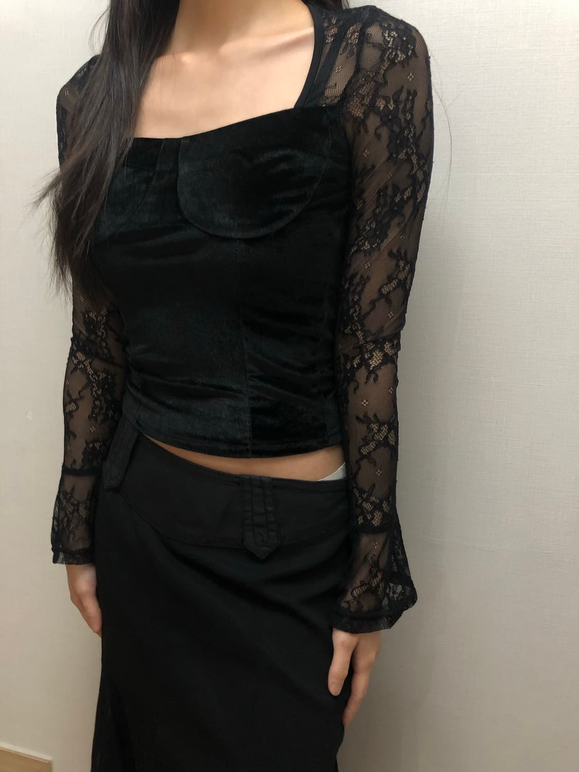 빈티지 블랙 레이스 벨벳 탑 상품이미지4