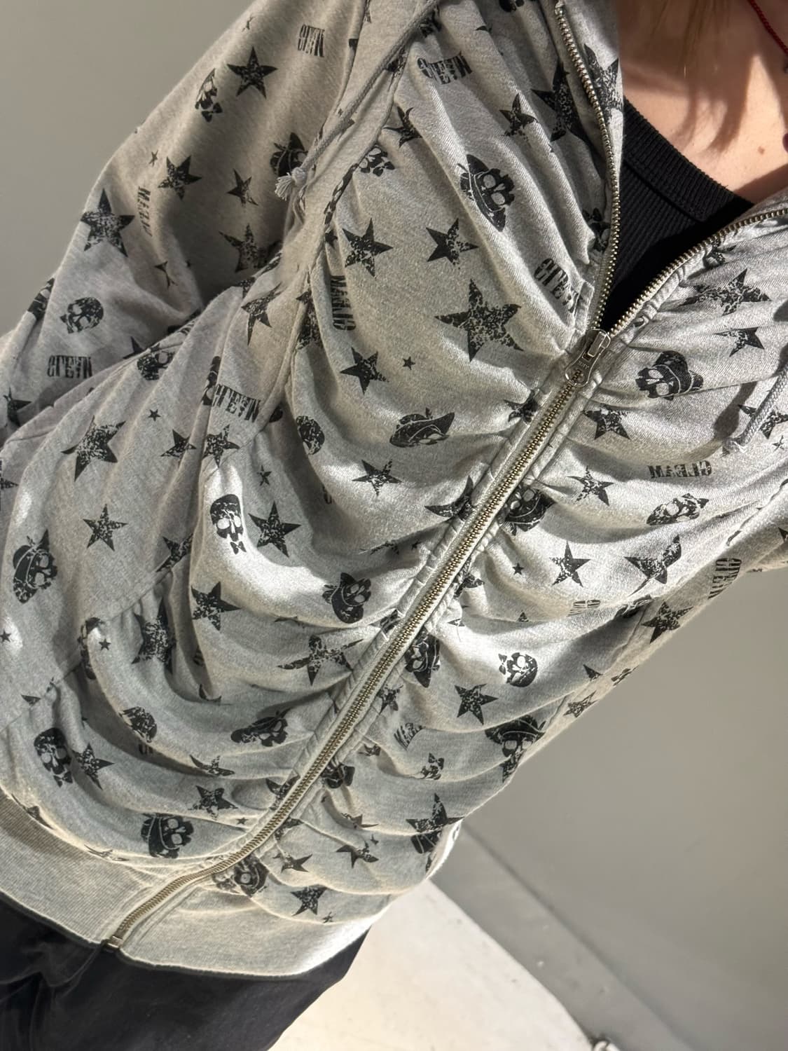 shirring detail skull hood zip-up 상품이미지4