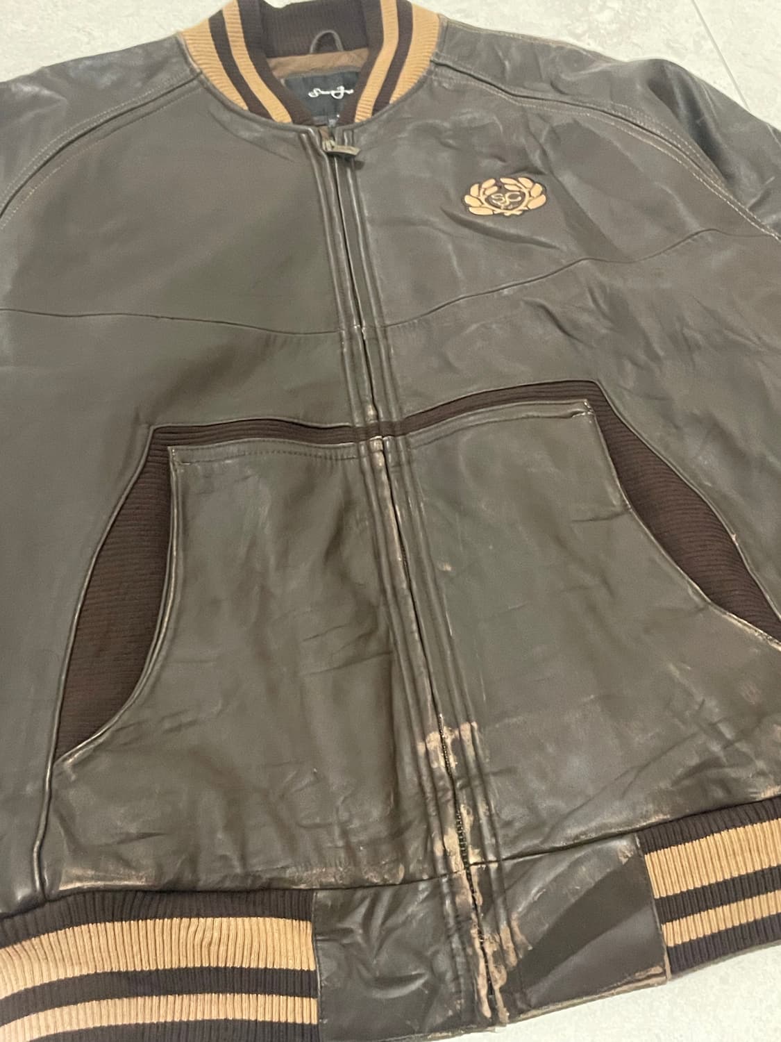 sean john 브라운 야구점퍼 가죽자켓 XL 상품이미지4