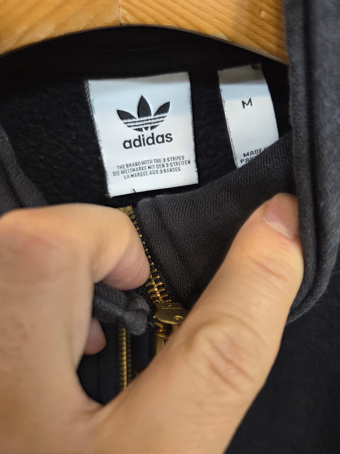 아디다스 quarter 옆트임 안감기모 반집업 삼선 골드 m 상품이미지3