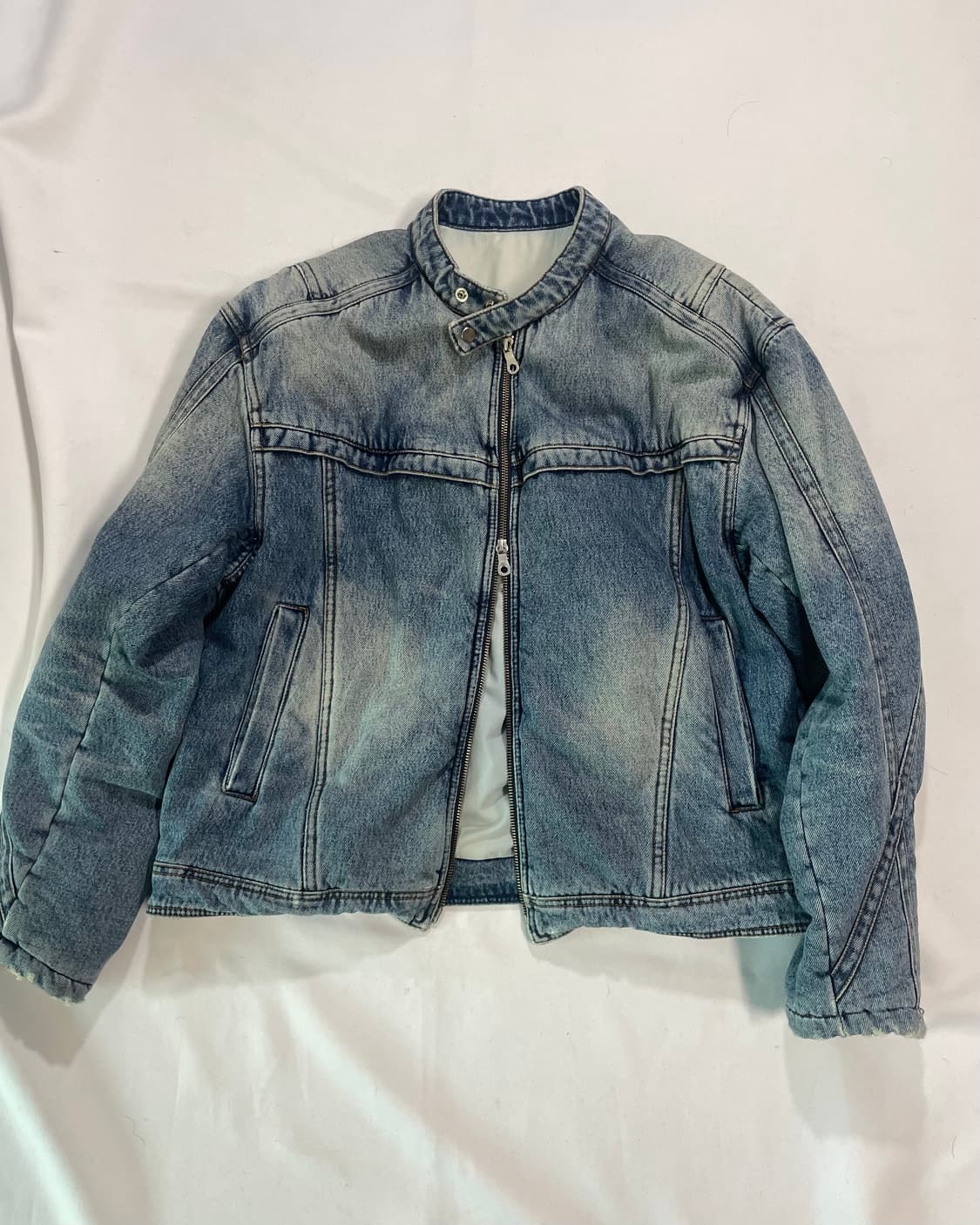 쿠어 페이딩 패디드 바이커 데님자켓 상품이미지5