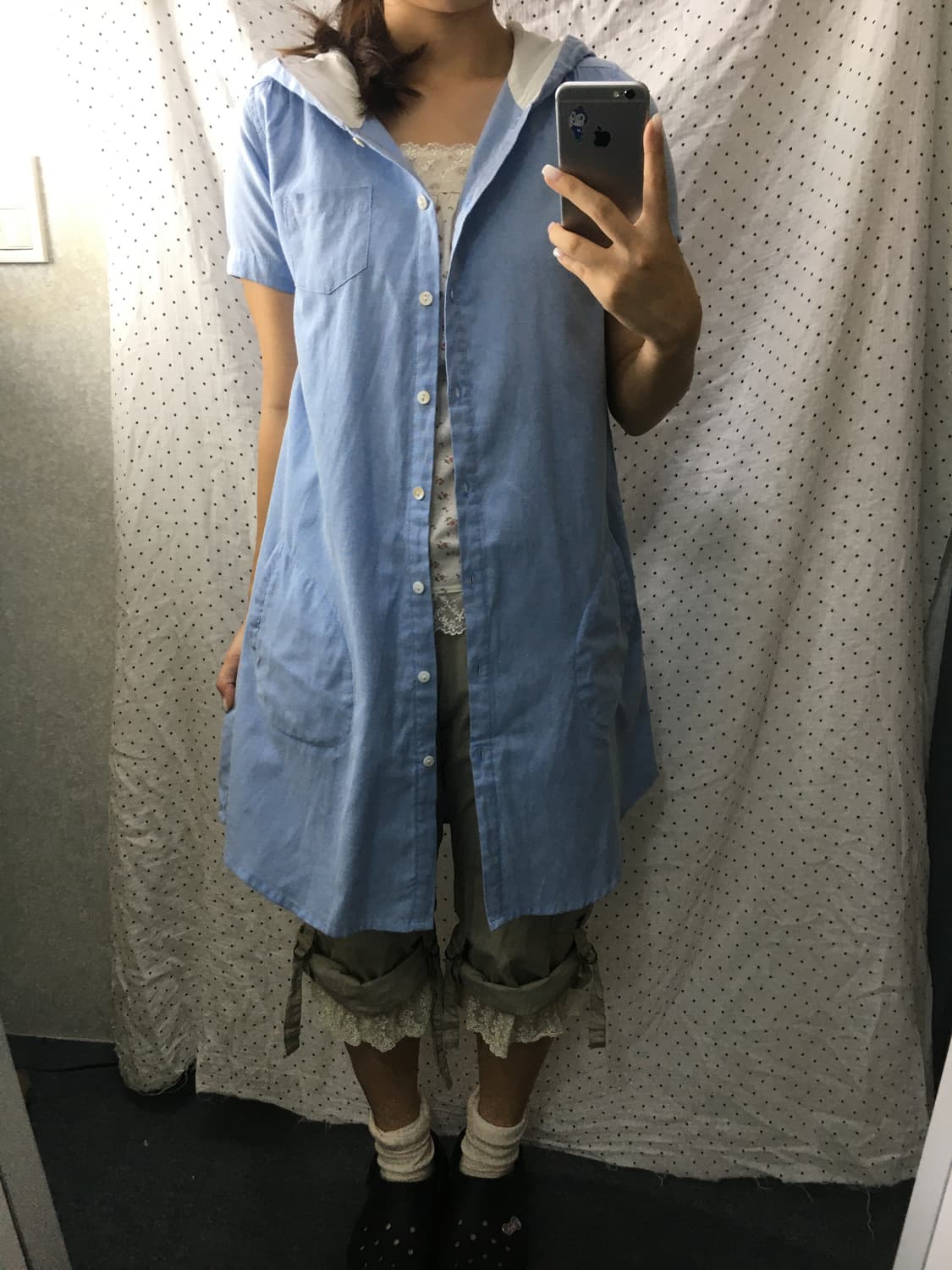 블루 후드 반소매 원피스 상품이미지5