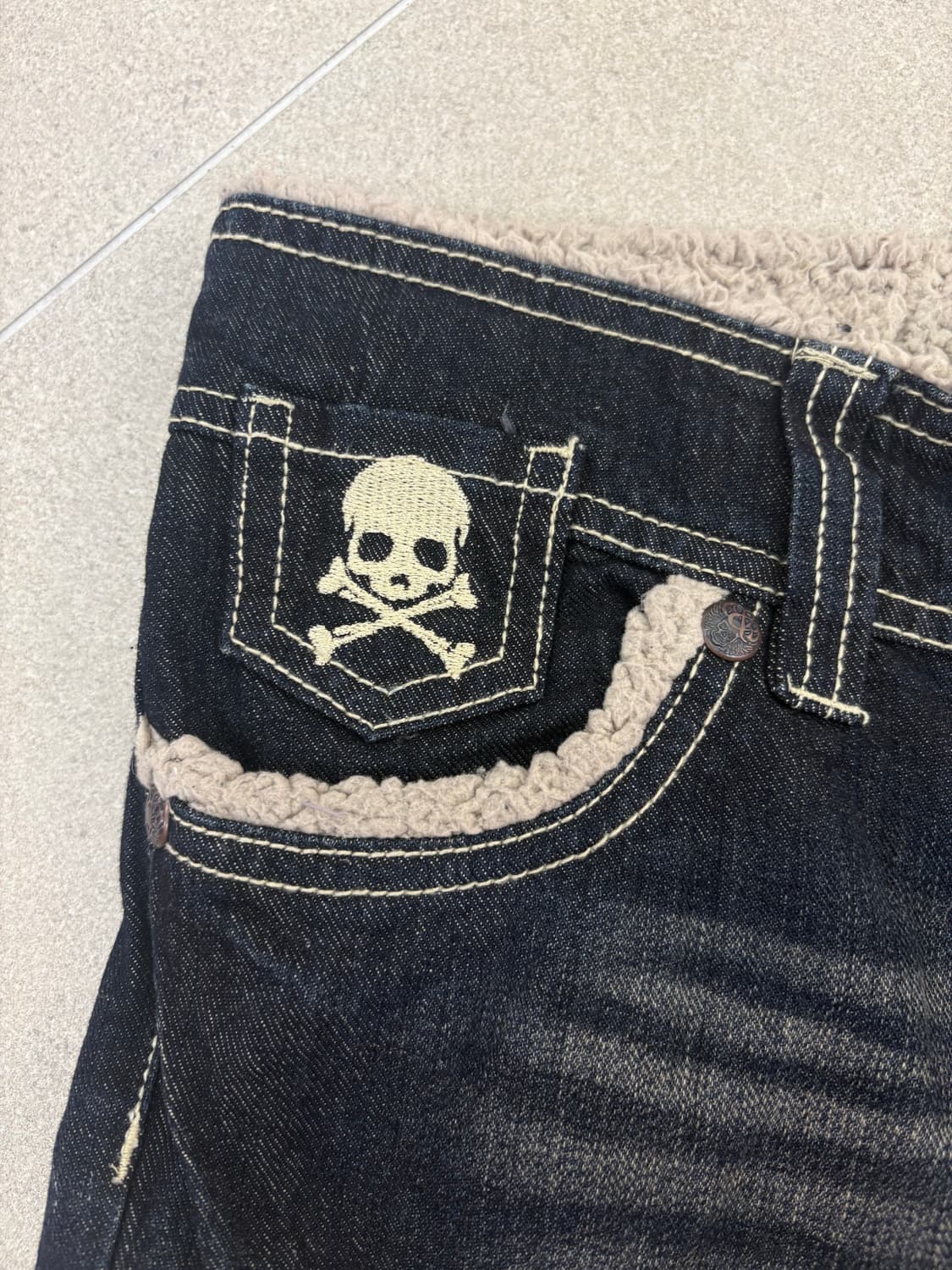 해골 퍼 데님 숏츠 상품이미지2