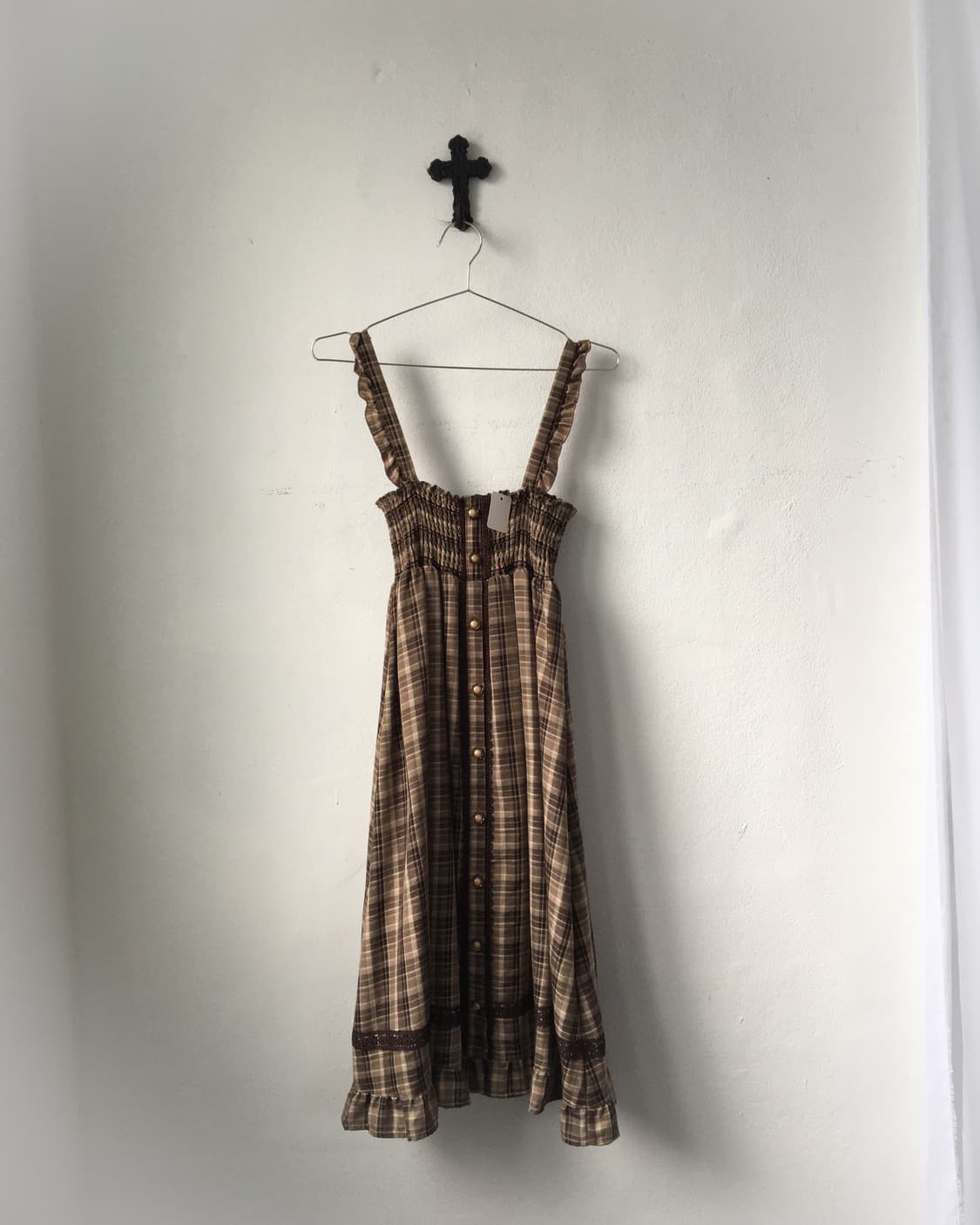 Lace trimming check pattern onepiece 상품이미지2