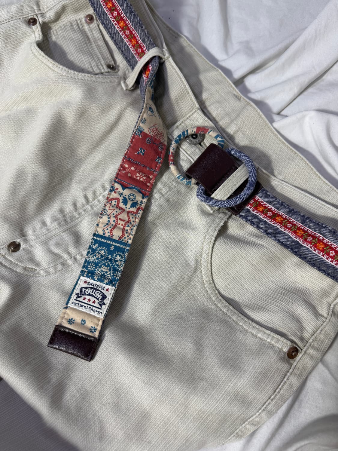 빈티지 리버시블 페이즐리 플라워 자수 패턴 패브릭 링 벨트 상품이미지5