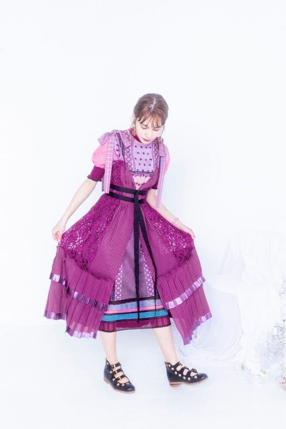 rurumu: 레이스업 플리츠 원피스 상품이미지10