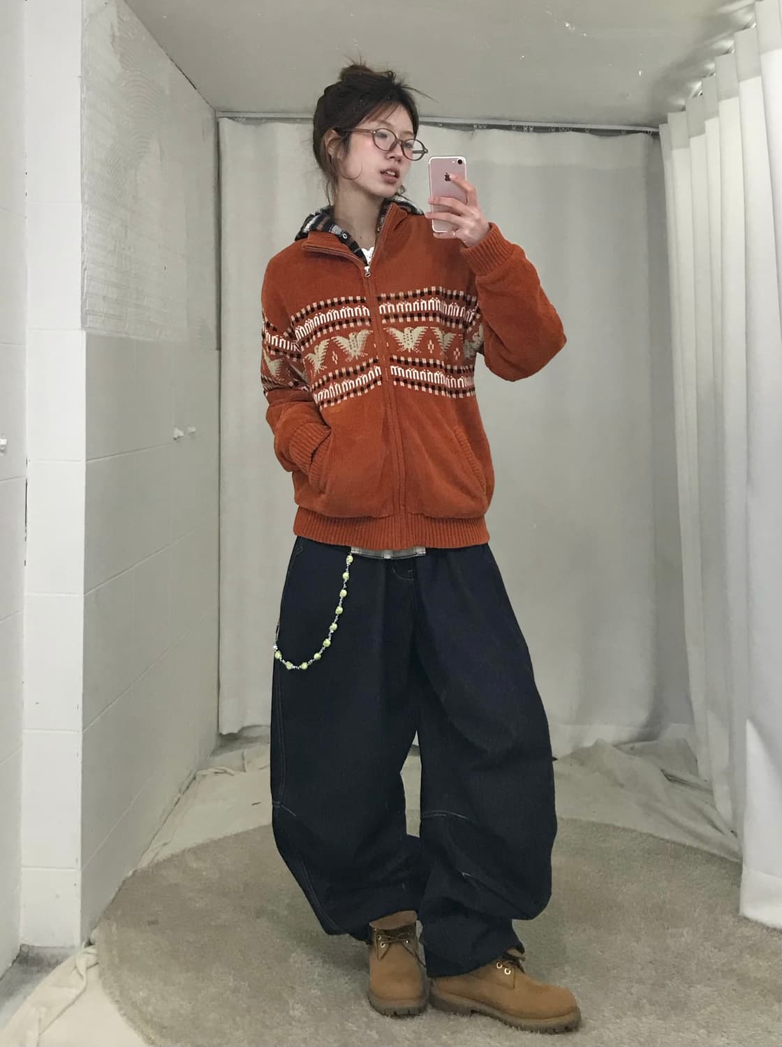 빈티지 오렌지 노르딕 스트릿 너드 힙 코디 세트 상품이미지1