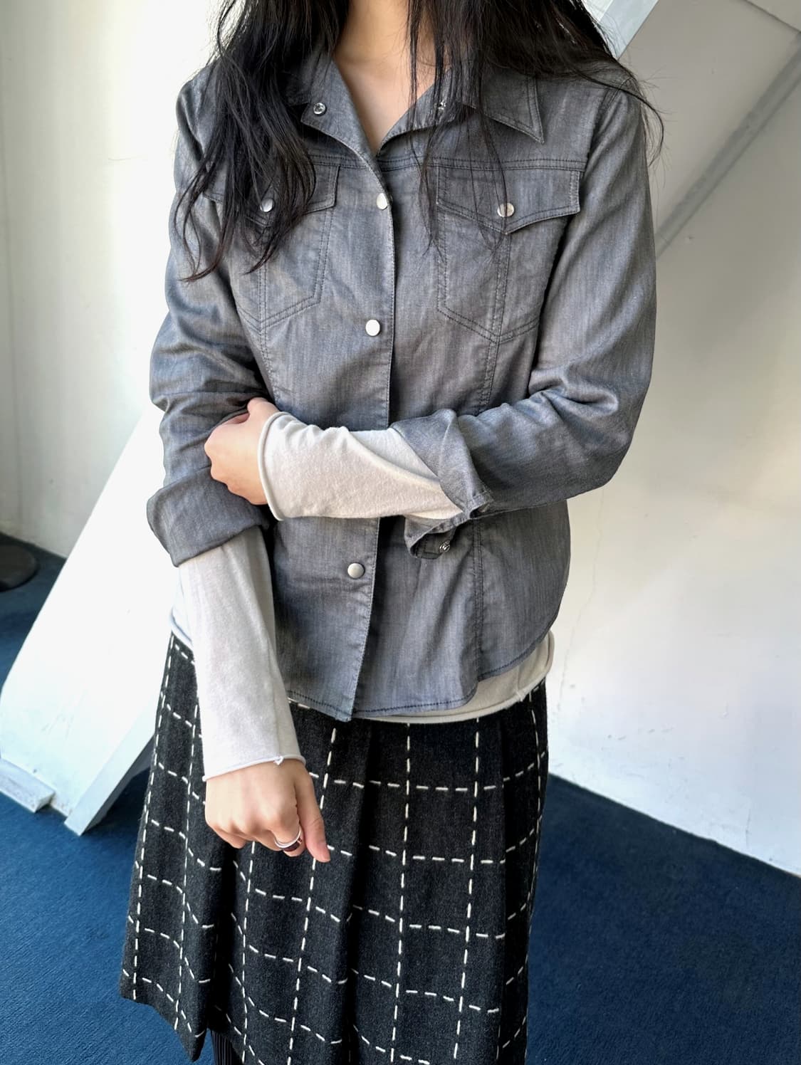 Stretched cotton linen western shirt 상품이미지4