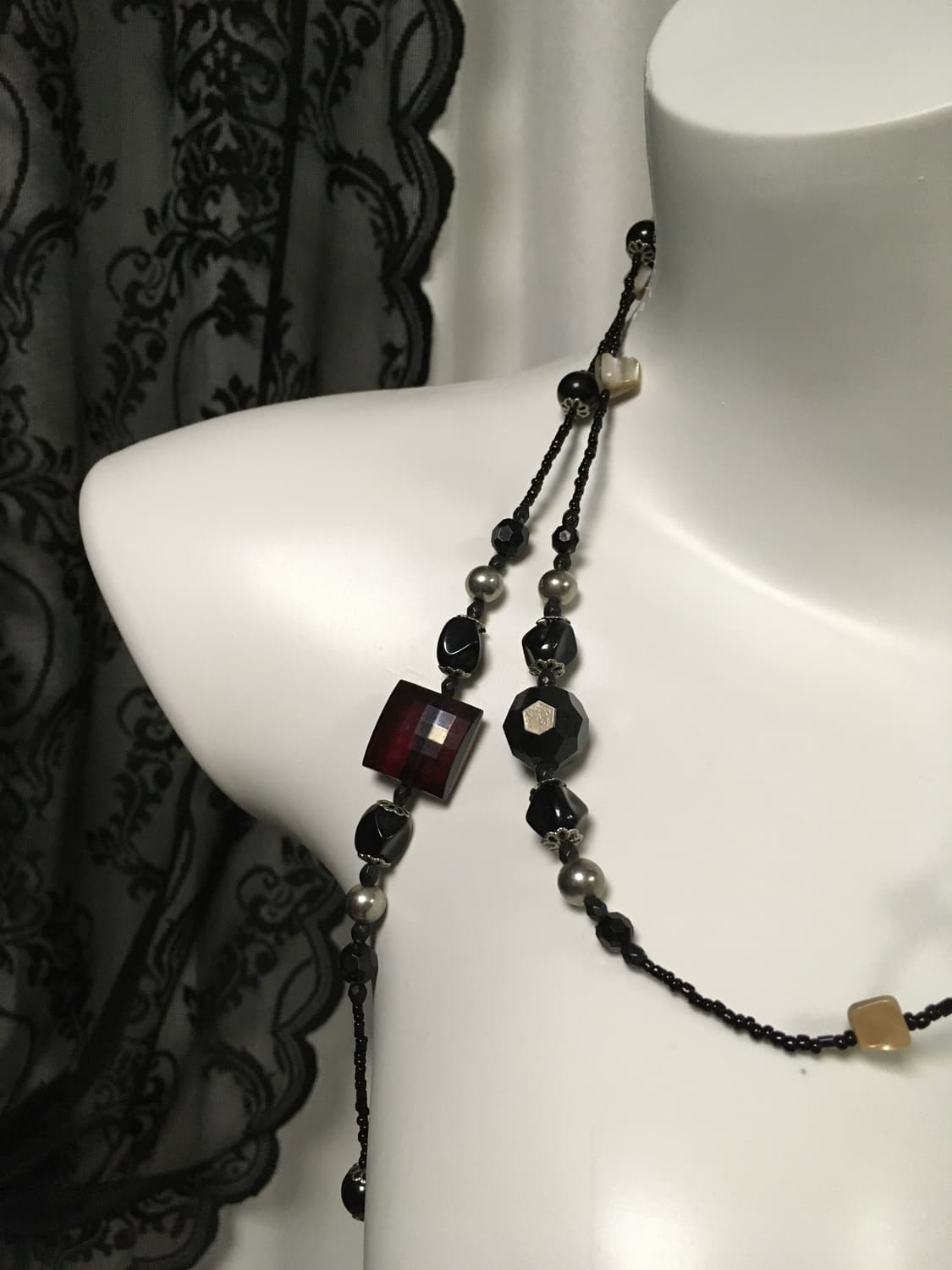 Vintage 블랙 와인 자개 비즈 롱 네크리스 목걸이 상품이미지5