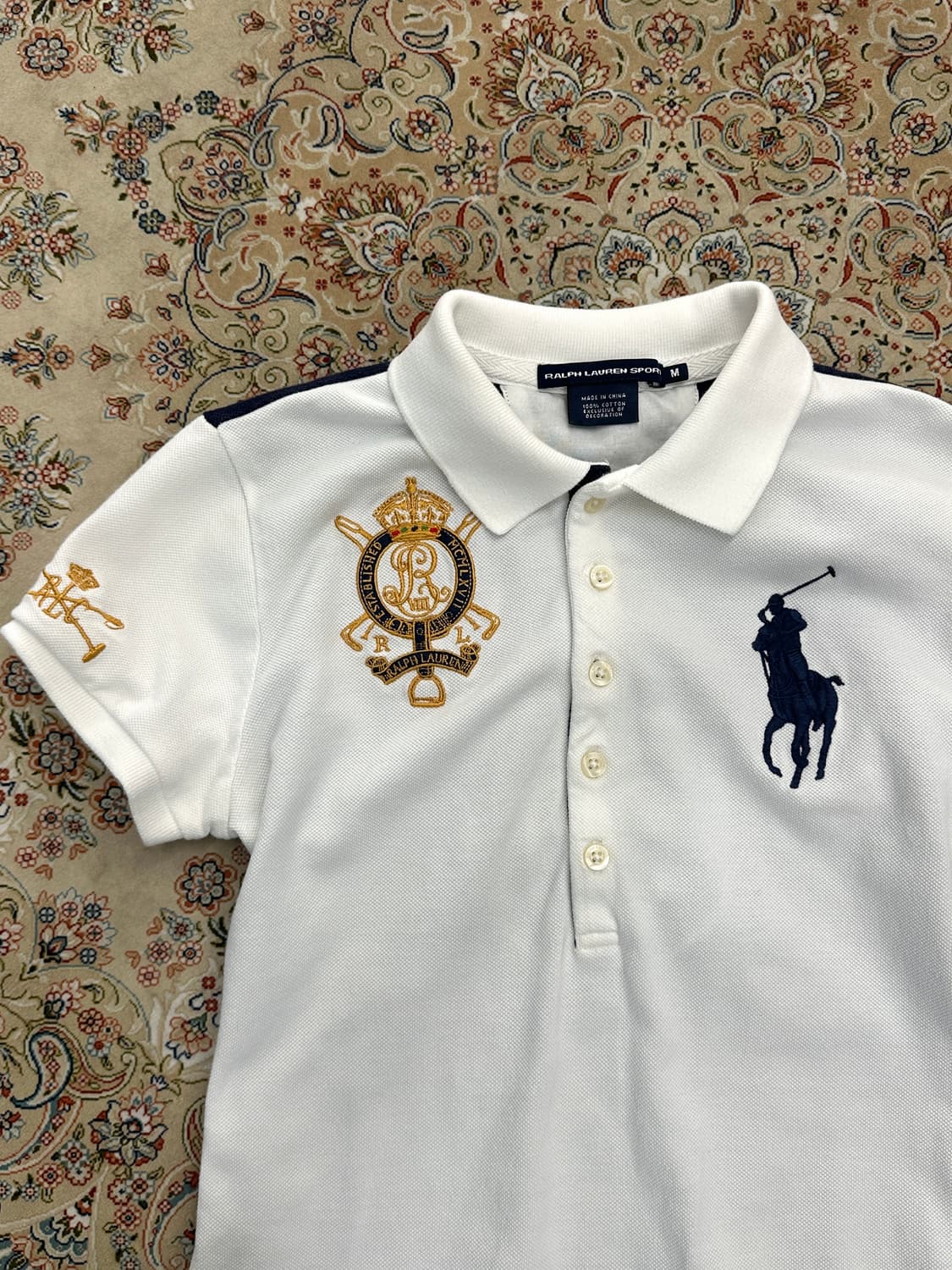 랄프로렌 스포츠 화이트/네이비 배색 빅포니 카라티  상품이미지4