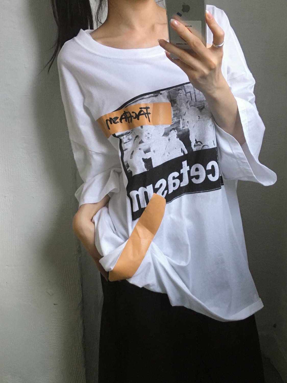 Facetasm 파세타즘 테이프 오버 화이트 티셔츠 상품이미지1