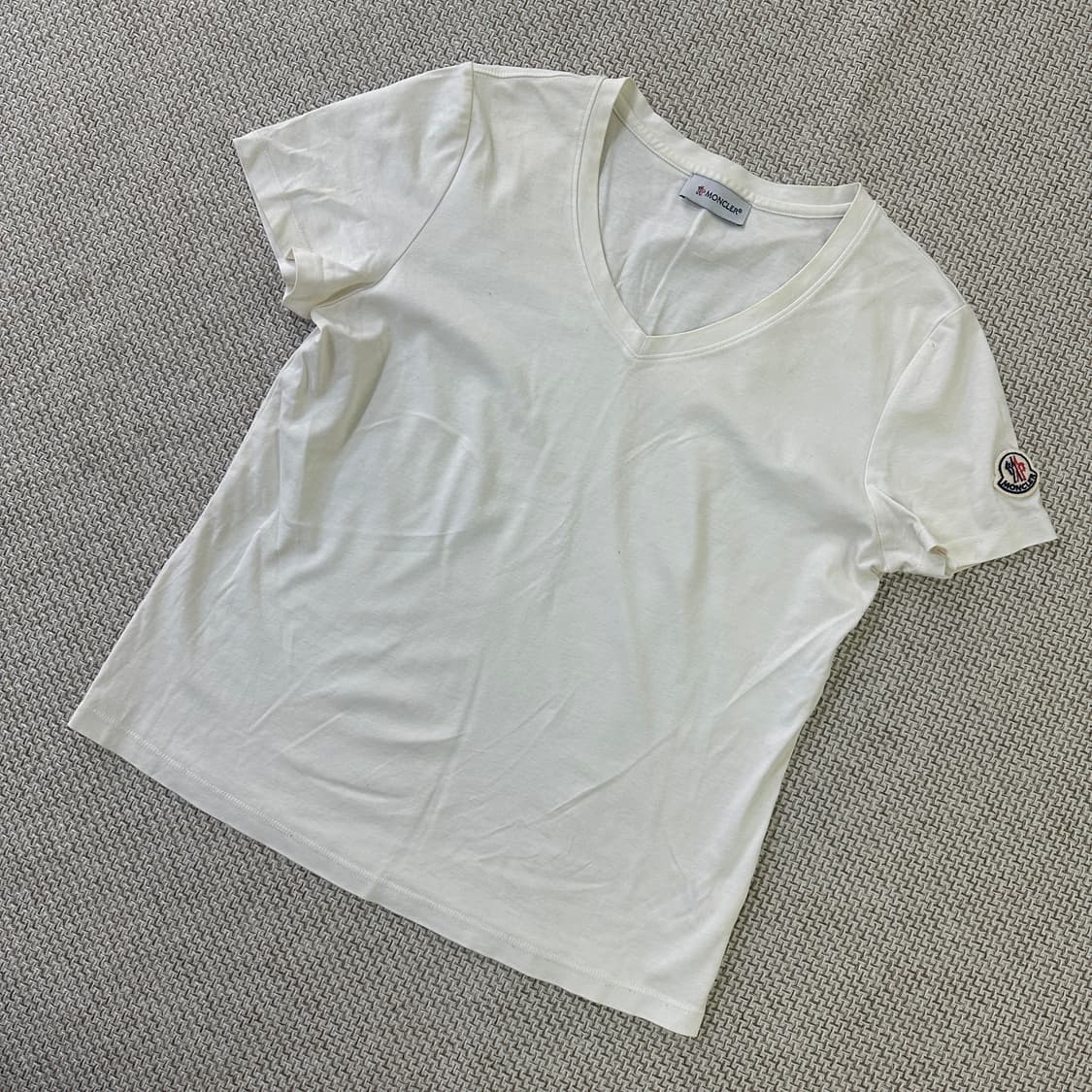 S 빈티지 화이트 브이넥 반팔티 0414D 상품이미지1