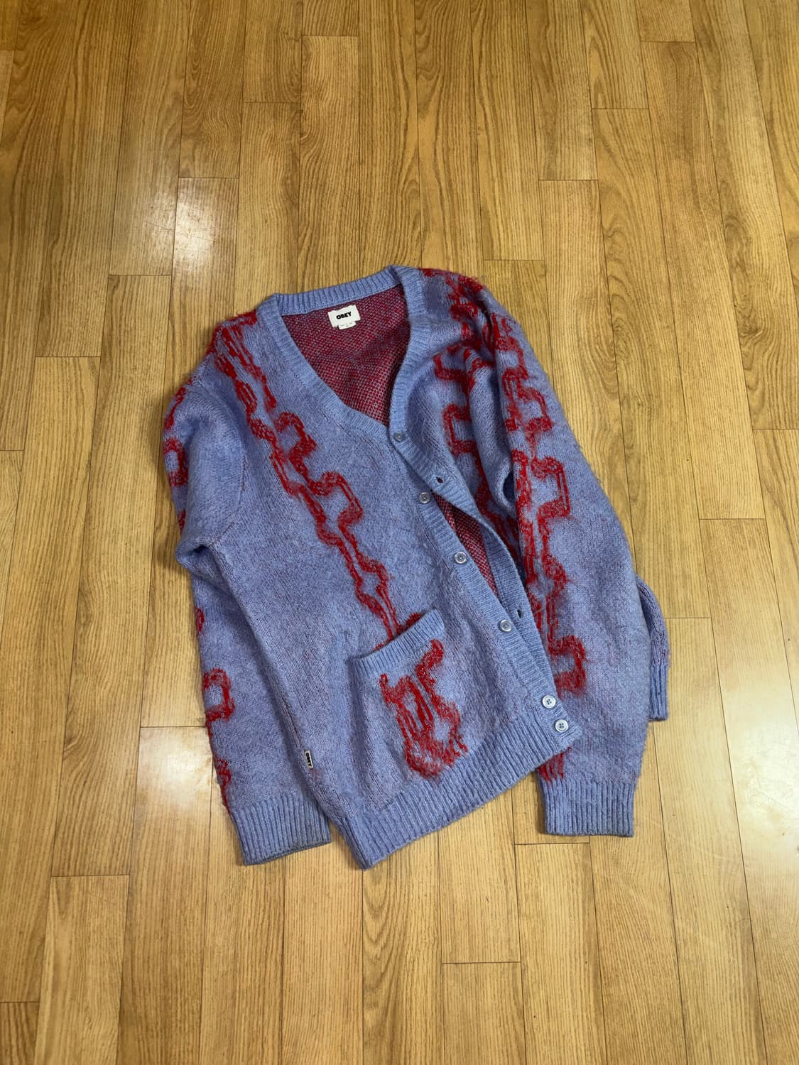 Mens Knitted Temple Cardigan Violet 상품이미지2