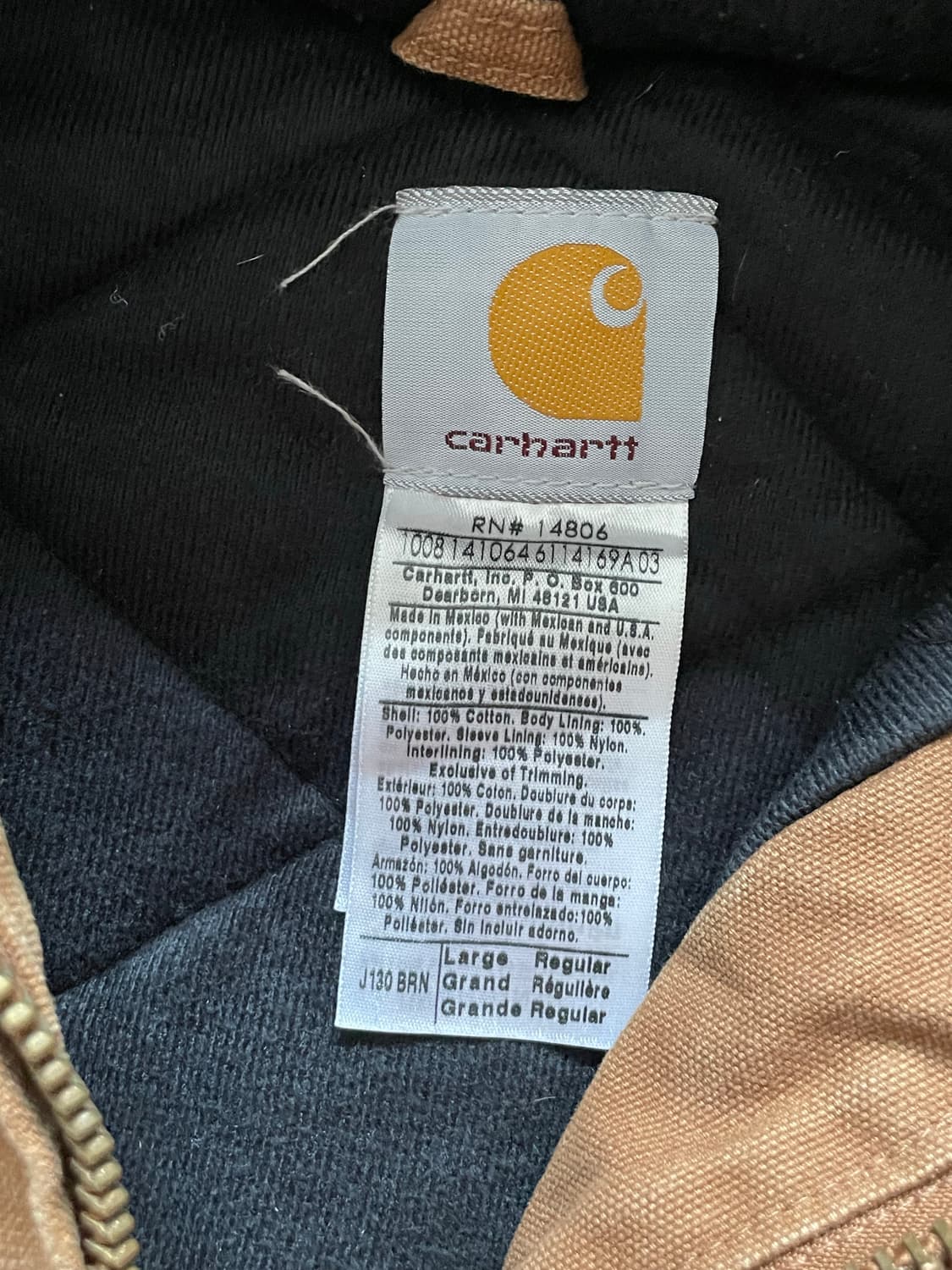 칼하트 j130 BRN 브라운 액티브 자켓 샌드스톤 빈티지  상품이미지3