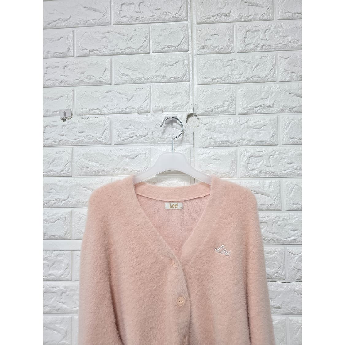 택포) Lee 핑크 앙고라 크롭 가디건 S 상품이미지3