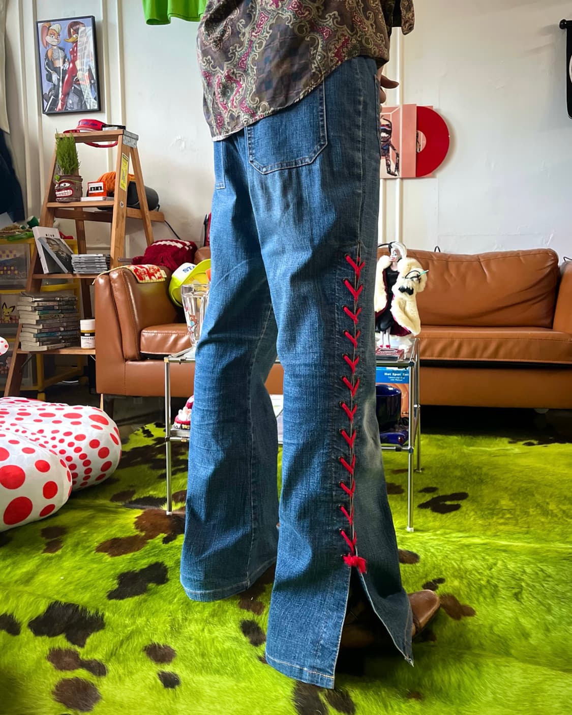 Old Western Lace-up Bell Bottom Jeans 상품이미지2