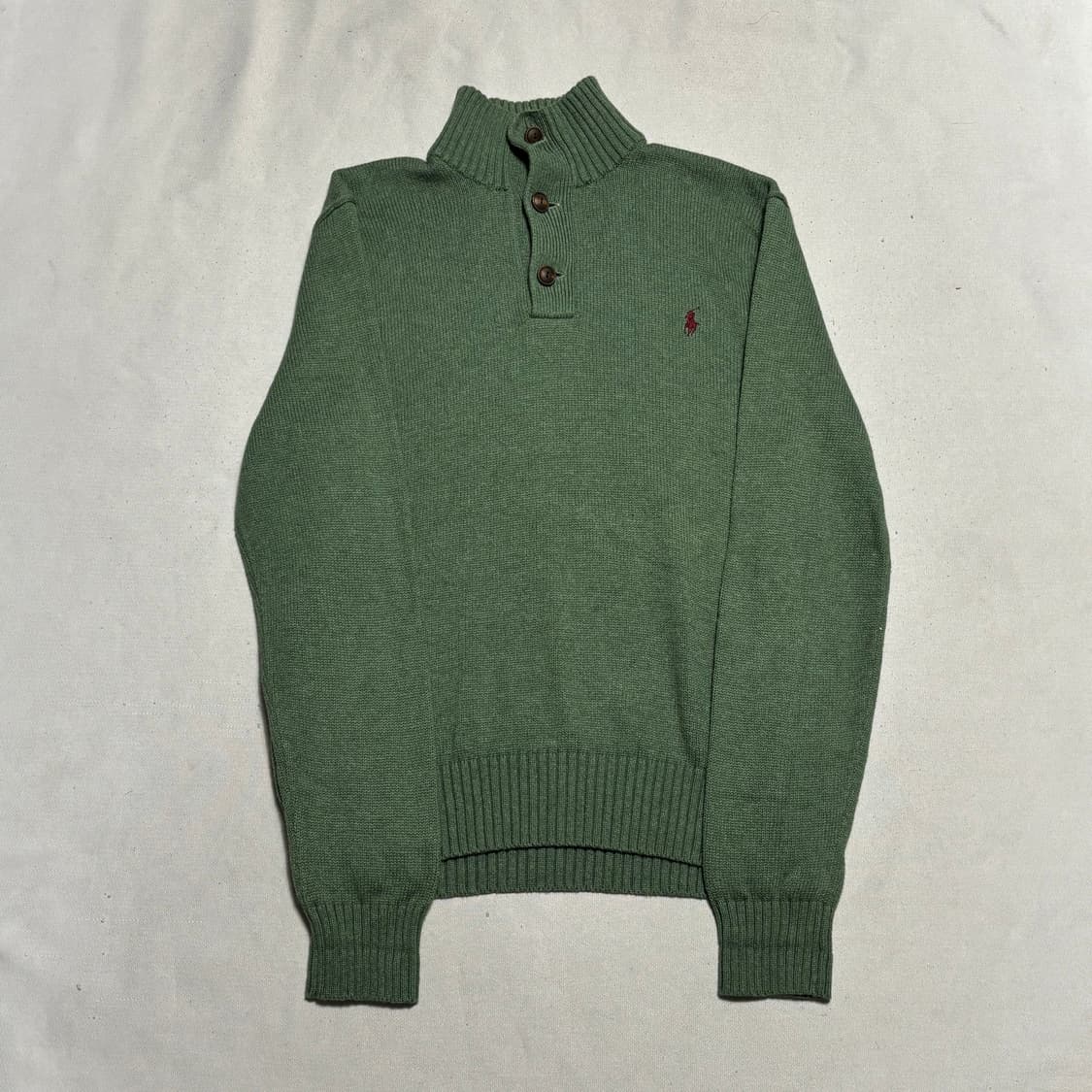 M 폴로랄프로렌 하프 단추 폴라넥 그린 코튼 니트 상품이미지2