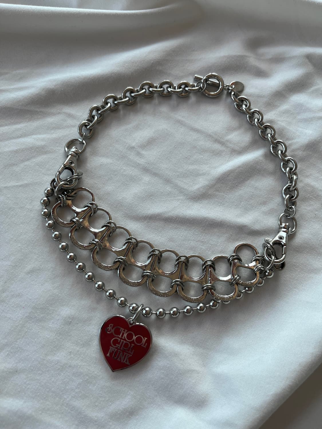 (새상품) 히스테릭 글래머 스쿨 걸 펑크 하트 참 더블 체인 목걸이 상품이미지6