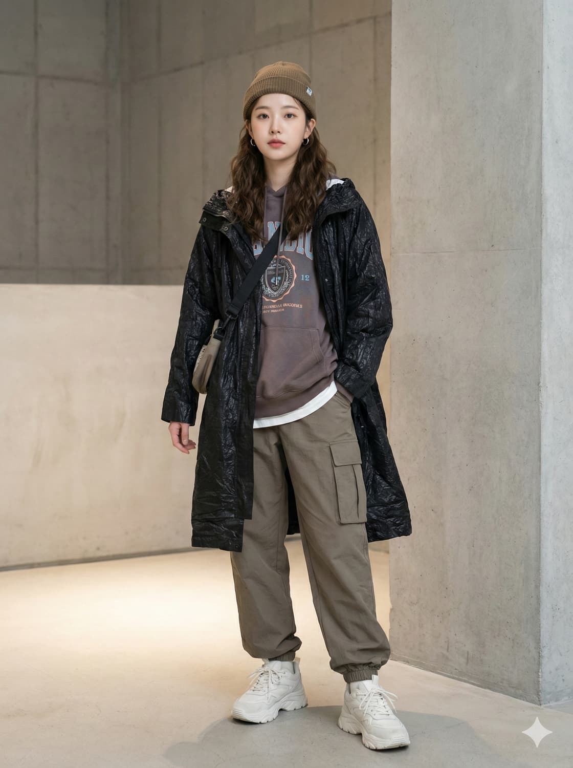 COS 코스 페이퍼 텍스처 크링클 후드 롱 코트 상품이미지1