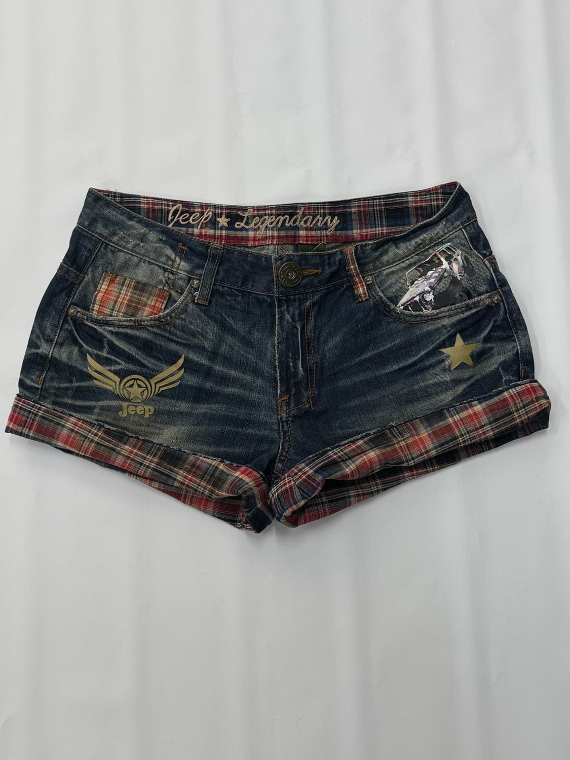 Jeep 빈티지 y2k 워싱 펑크 숏 팬츠 데님 체크 겨울 반바지   상품이미지2