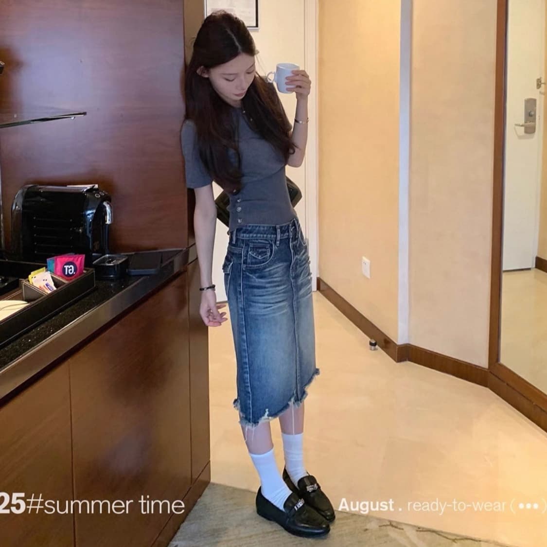 SUNONEONE 빈티지 데님 미디 스커트 새상품 상품이미지2