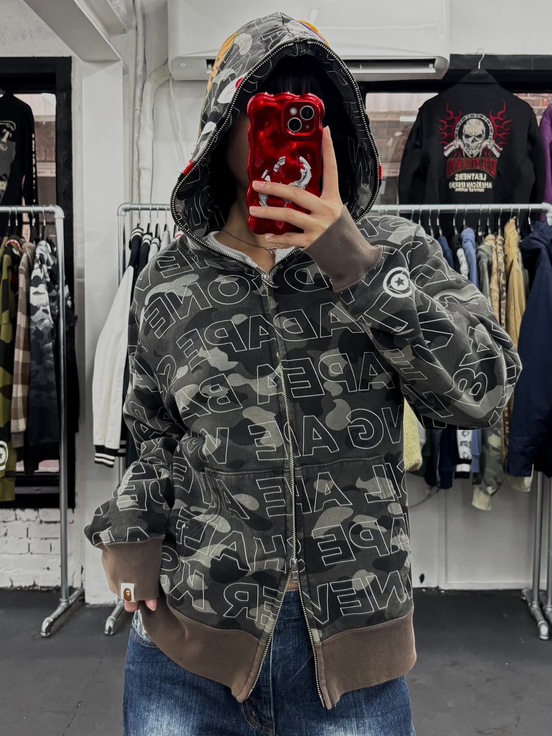 베이프 텍스트 카모 샤크 후드집업 상품이미지2