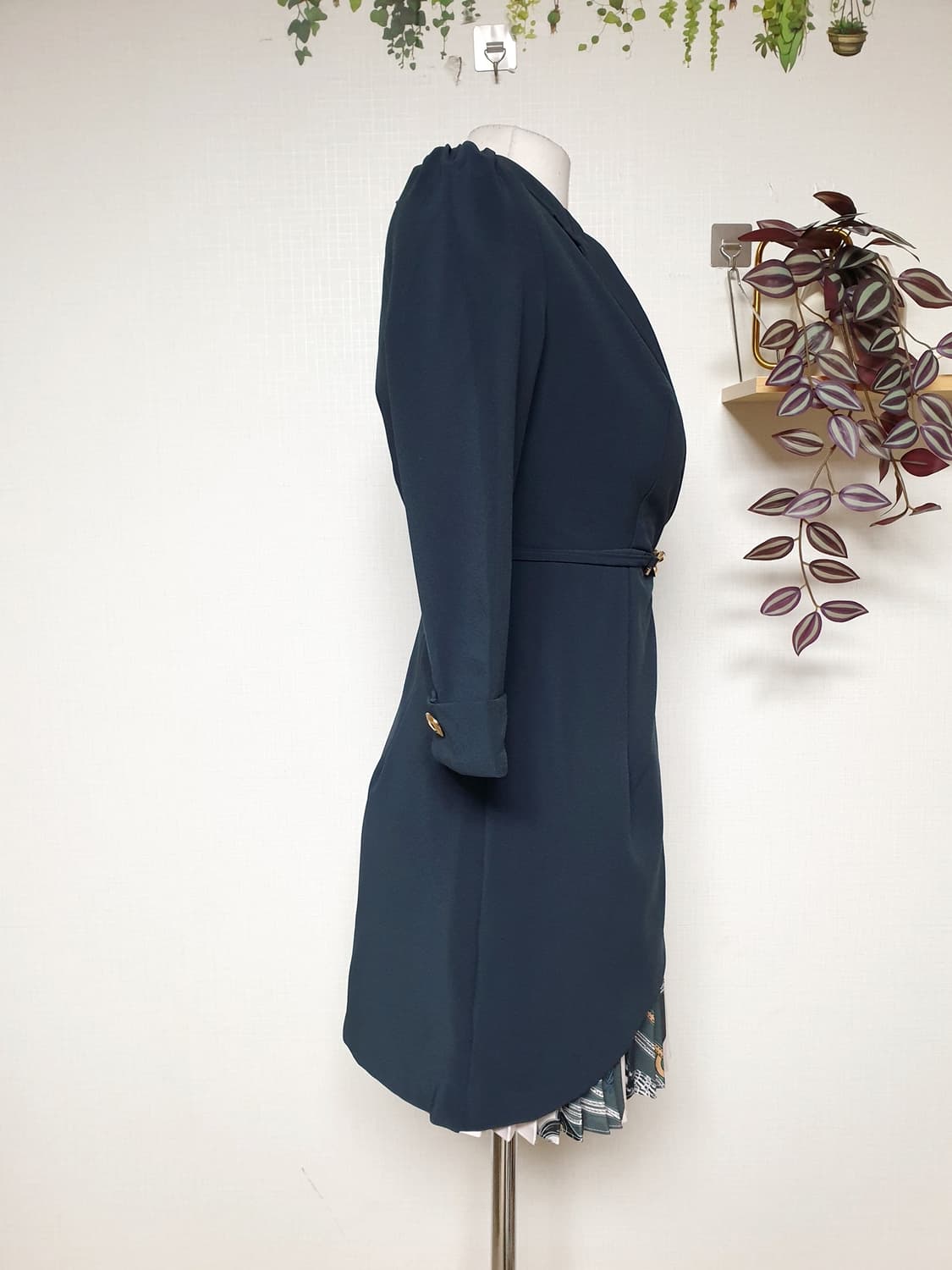 사이드플리츠 배색미니원피스 55 가슴패드 레이어드그린 상품이미지8