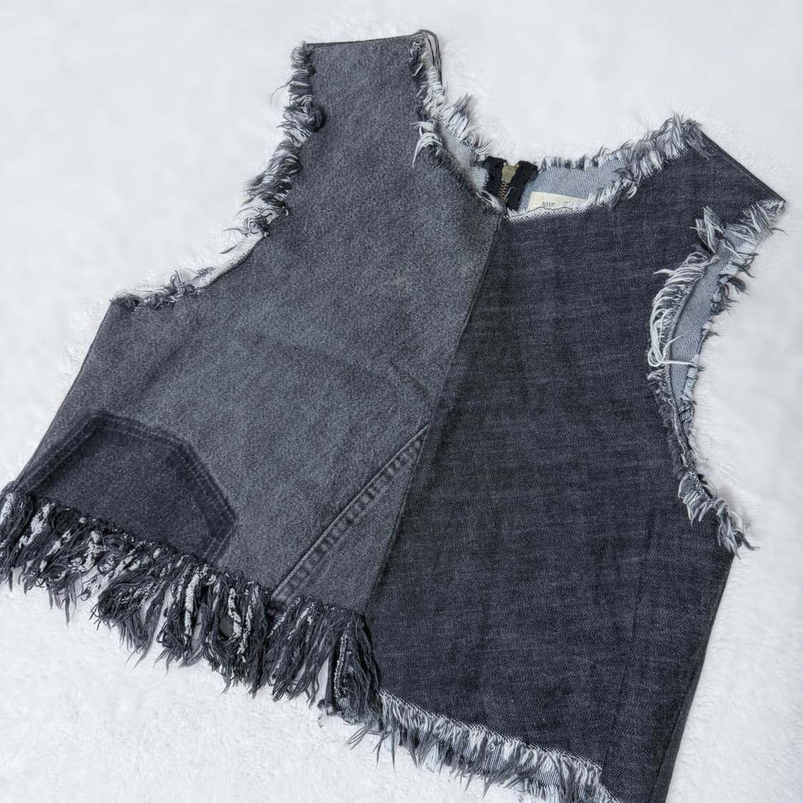 77circa 나나서카 프린지 그런지 펑크 데미지 크롭 데님 베스트 상품이미지2