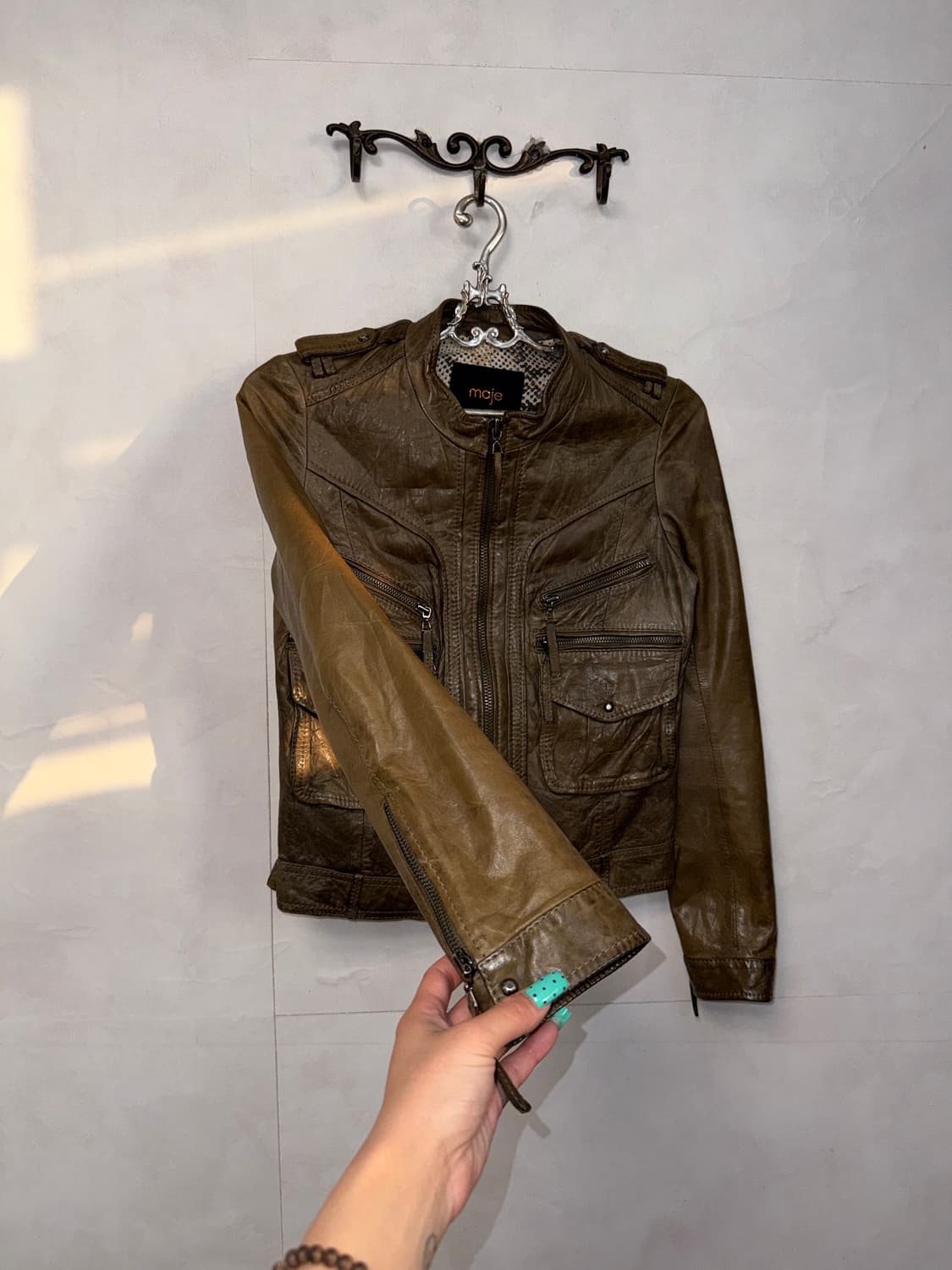 Maje ash brown lamb skin zipper jacket  상품이미지2