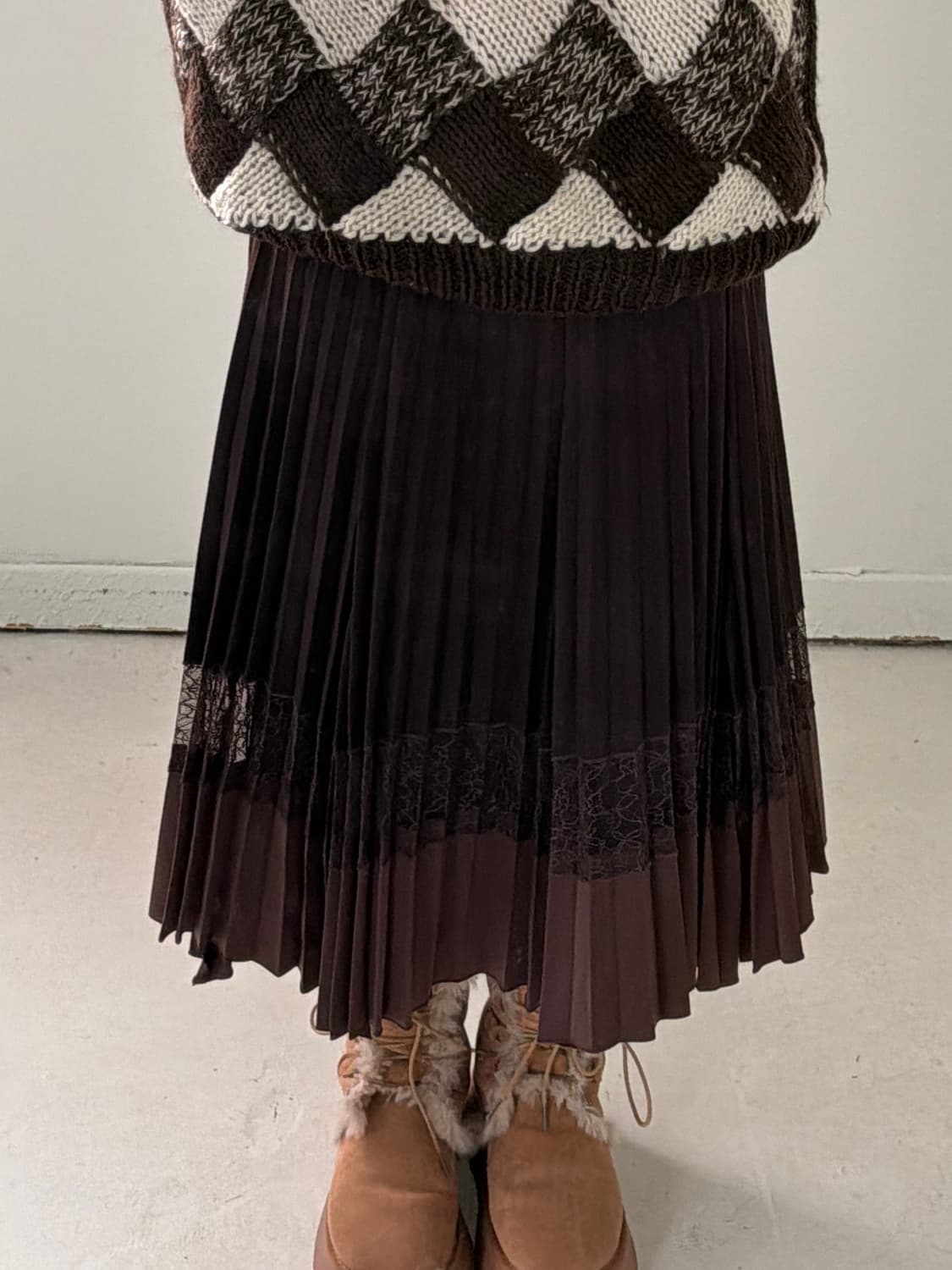 일본빈티지 울 레이스 주름스커트  상품이미지1