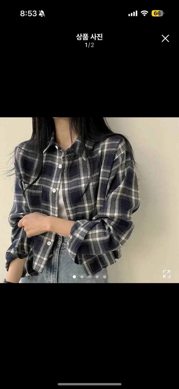 체크 크롭 셔츠 네이비 곤색 남방 상품이미지1