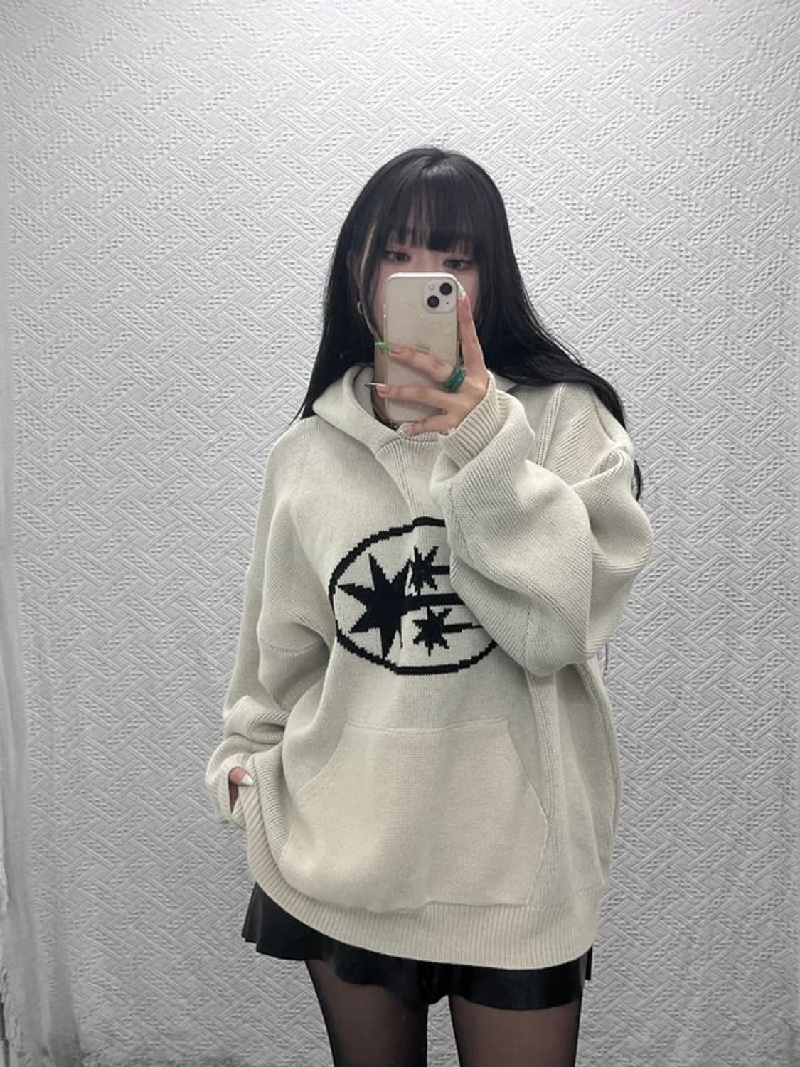 나이스 고스트 클럽 키치 쓰리스타즈 트윙클 니트 후드티 L C08959 상품이미지2