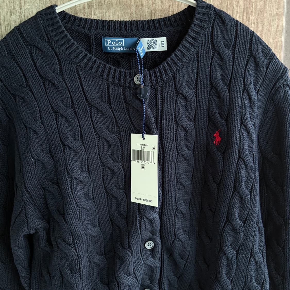 새상품(M)폴로 랄프로렌 자수 로고 케이블 니트 가디건 네이비 상품이미지2