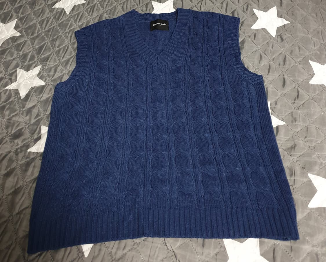 마젠타스튜디오 브이넥 케이블 니트 조끼 베스트 네이비 (F) 상품이미지1