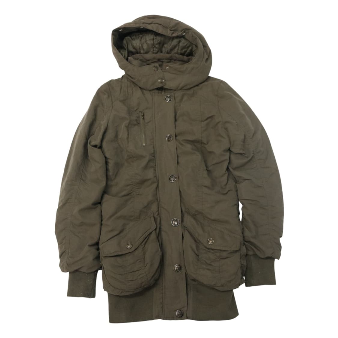 GRAZIA 그라치아 빈티지 카키 후드 셔링 패딩 자켓 (M) 상품이미지1