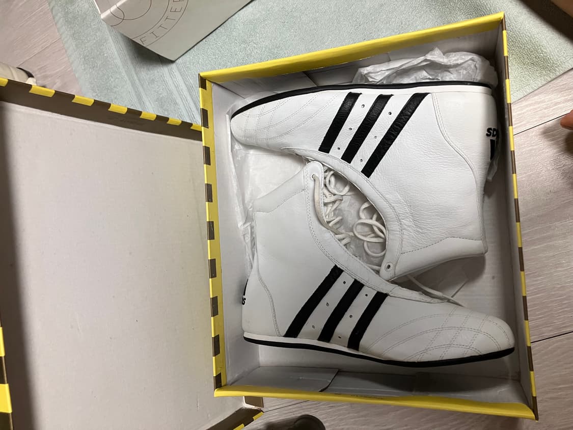 Y2K 아디다스 희귀 빈티지 새제품 가죽 복싱화 복서 호그 하이 흰색 상품이미지8