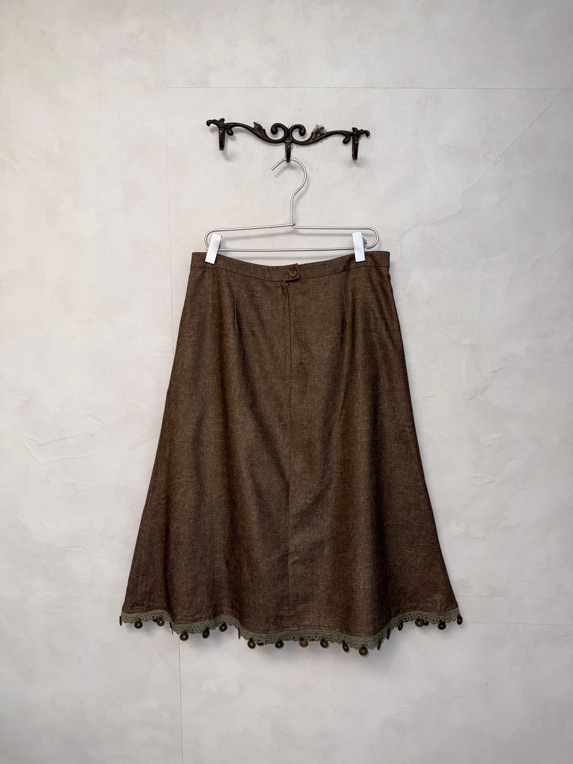 Brown oriental detail laceup flare skirt 상품이미지4