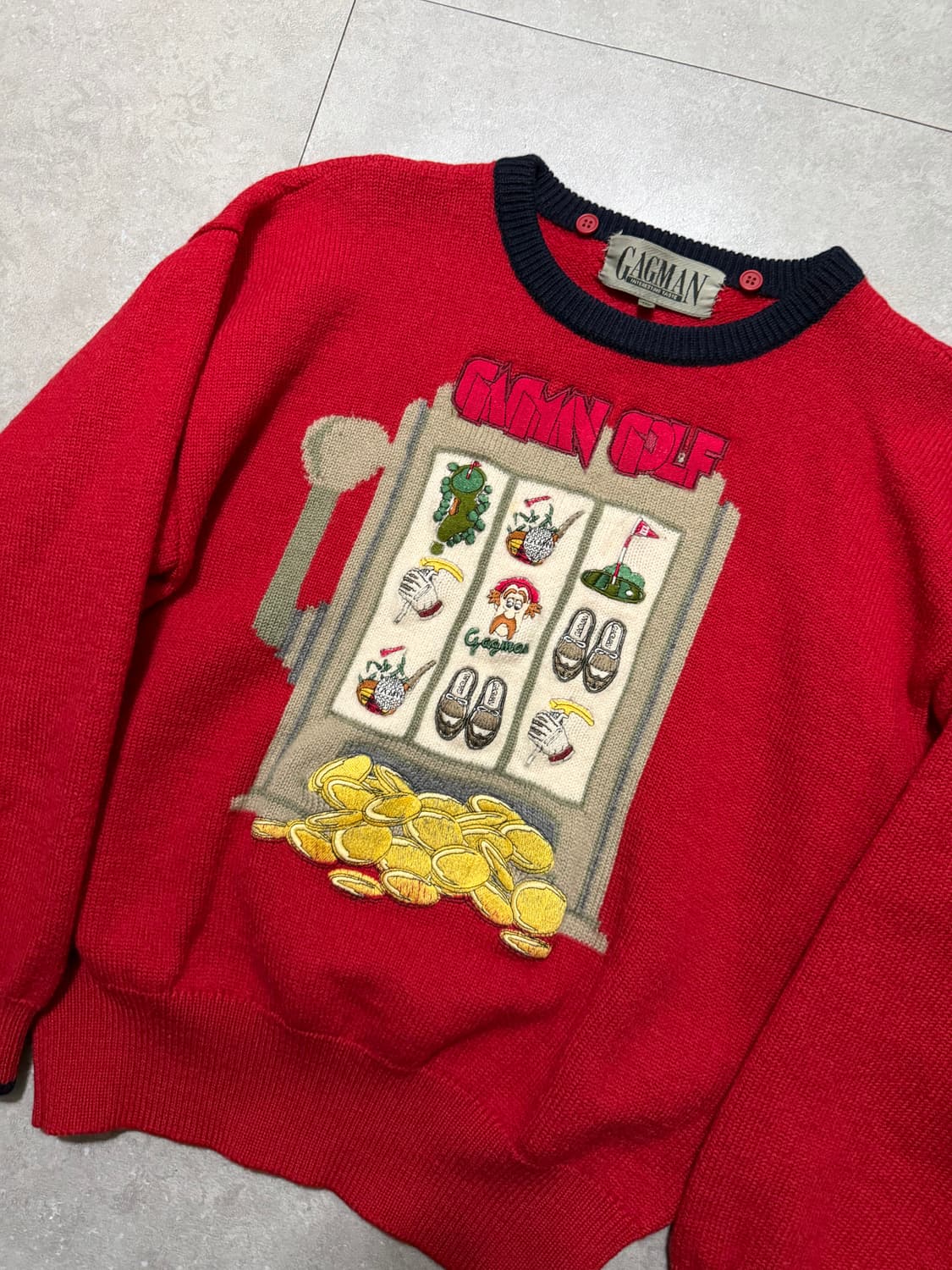 90s  제펜 빈티지 핸드매이드 자수  헤비 울 니트  55size   상품이미지2