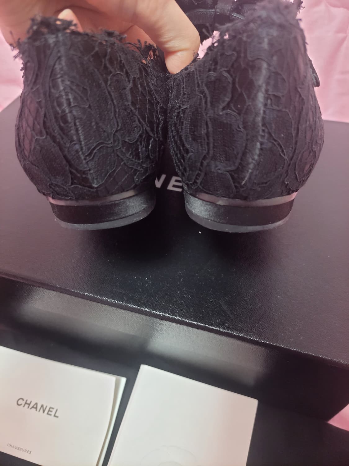 정품)급처상태양호!샤넬 로고 리본레이스 메리제인 스트랩 플랫슈즈 공주구두 상품이미지3