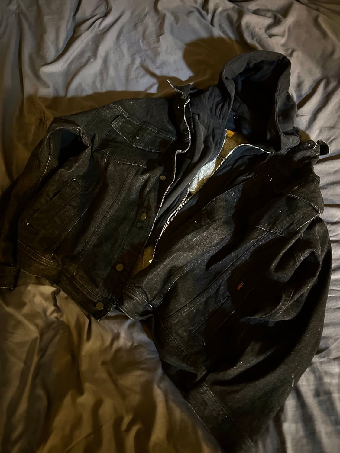 Denim Hoodie Layerd Over Trucker Jacket 상품이미지1