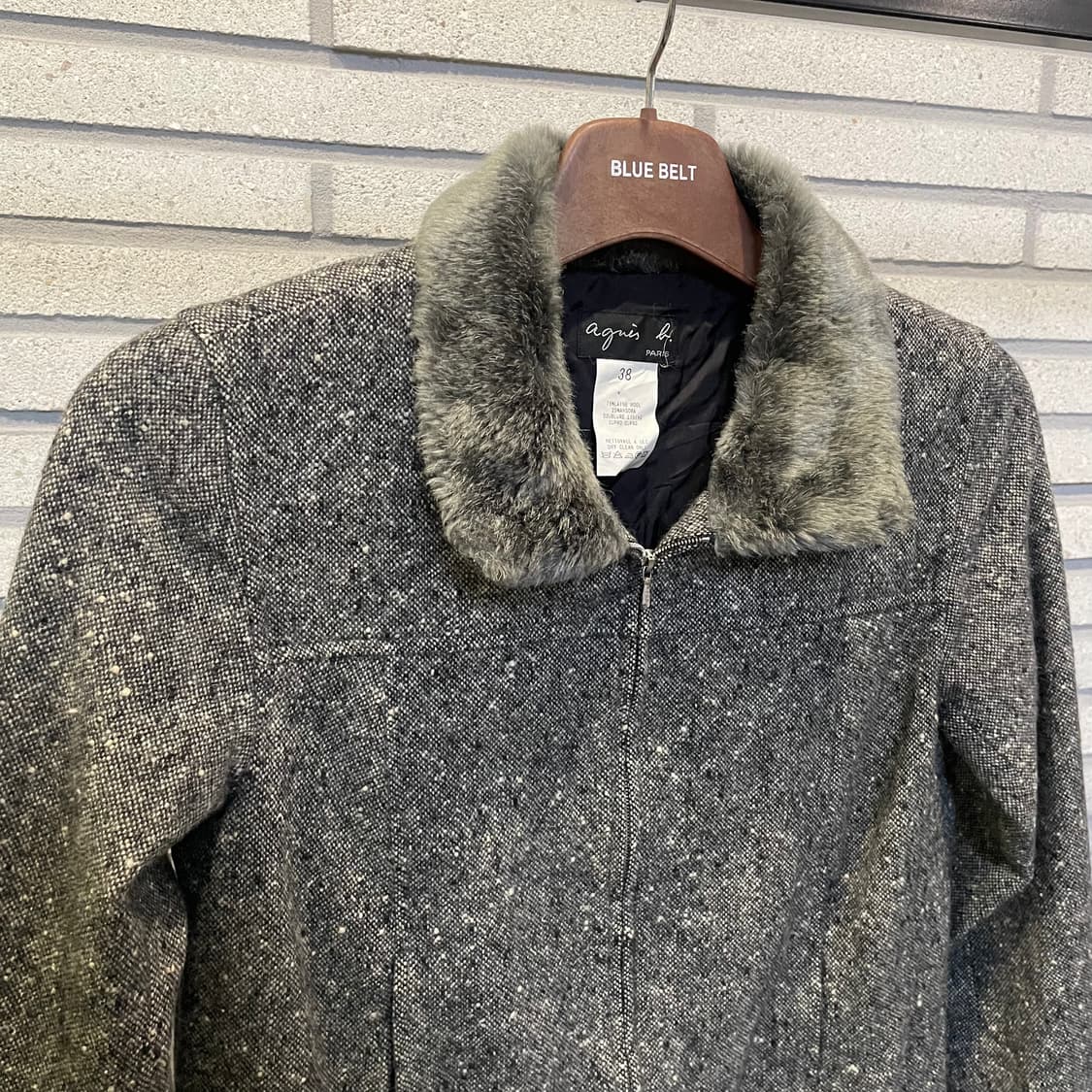 아네스베 울 집업 자켓 앙고라 카라넥 소매 퍼 디테일 그레이 상품이미지4