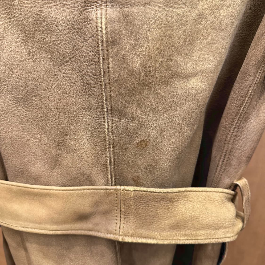 랄프로렌 디어스킨 레더 하프 코트 시어링 퍼 숄 카라 벨트 디테일 브라운 상품이미지9